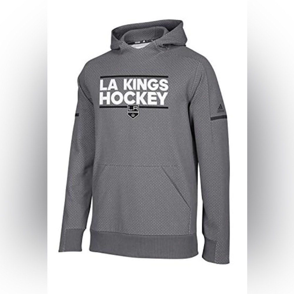 New! Mens ADIDAS NHL LA KINGS PULL OVER HOODIE SQUAD 115UA GREY/WHITE Sz Small